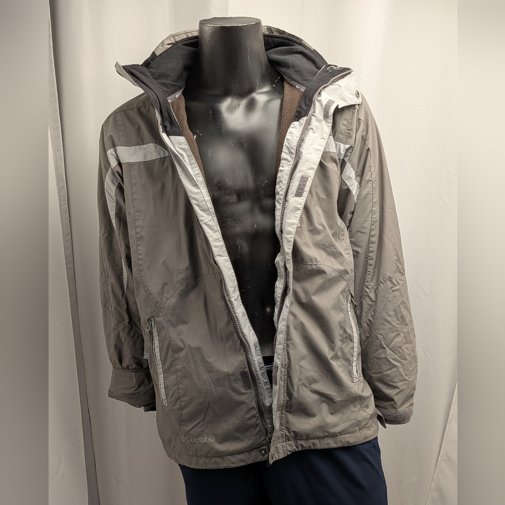 Columbia Men's Small Interchange 3-in-1 Jacket Grey Shell with Brown Fleece Line